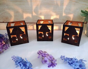 Wooden Mushroom Candle Holder: Rustic Red Oak Decor
