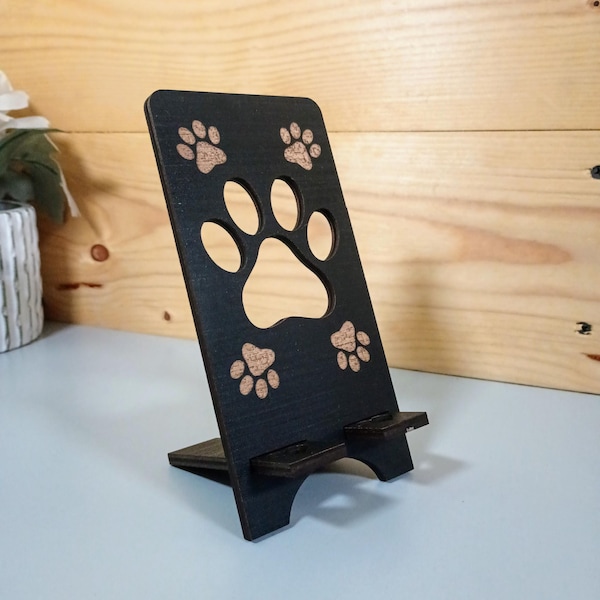 Wooden Paw Print Phone Stand: Pet Lover Desk Decor