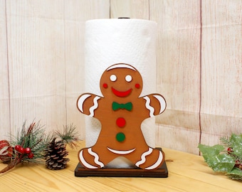 Gingerbread Man Paper Towel Holder, Christmas Kitchen Décor, Gingerbread Man Decorations, Christmas Table Décor, Wooden Christmas Decoration
