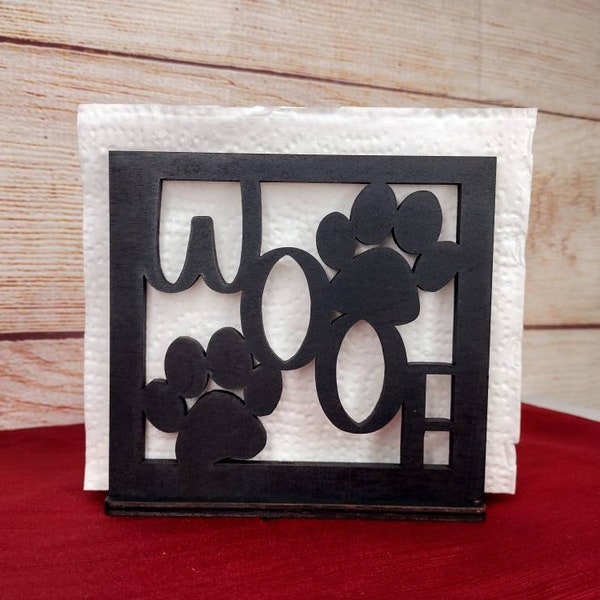 Woof with Paw Prints Napkin Holder, Pet Décor, Cute Dog Stuff, Tableware, Farmhouse, Animals, Pet Home Décor, Napkin Holder, Dog Lovers