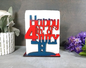 Happy 4th of July Red and Blue Napkin Holder, 4th of July Wood Napkin Holder, Patriotic Décor, American Décor, Labor Day, Holiday Dining