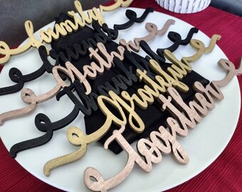 Thanksgiving Plate Setting Words: Wooden Holiday Place Cards