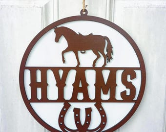 Custom Horse Themed Front Door Name Sign, Wooden Front Door Sign, Custom Door Signs