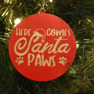 Santa Paws Dog Ornament: Engraved Wooden Pet Christmas Decor