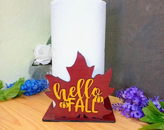 Hello Fall Wooden Paper Towel Holder, Laser Cut Autumn Table Décor, Fall Kitchen Décor, Fall Dining Décor
