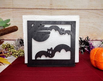 Black Bats Napkin Holder: Spooky Halloween Table Decor