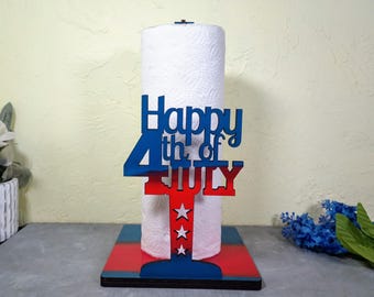 Soporte para toallas de papel del 4 de julio: Decoración patriótica de madera