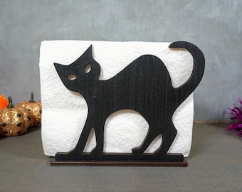 Black Cat Napkin Holder: Halloween Table Decor