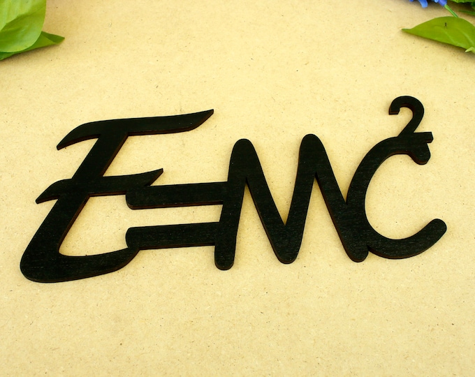 E=MC2 Wooden Cutout Sign: Einstein's Theory Math Decor