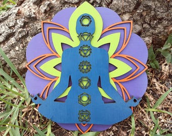 Mandala Chakras Wooden Wall Art: Yoga Spiritual Decor