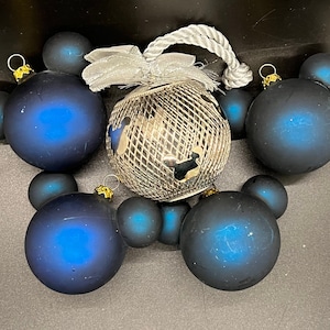 Disney Park Ornaments –Your Choice- Mickey Mouse Ears Blue Satin Glass Ball Ornament or Disney World Silver Mesh Ball Ornament Mickey Mouse