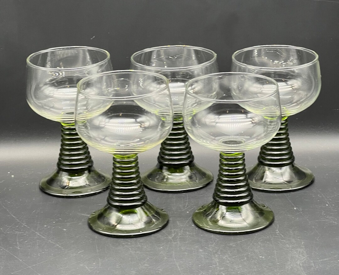 Five Green Ribbed Stem Beehive Glasses 5 Set of 5 Etsy