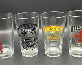 Brewery Craft Beer Pint Glasses - Your Choice - Two Henrys Brewing, Mission Brewery, Sierra Nevada, Funky Buddha Brewery