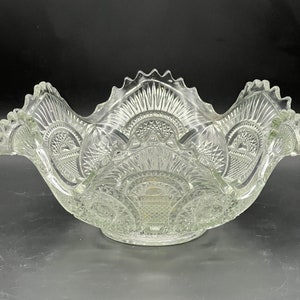 Vintage Pressed Glass Twins Clear by IMPERIAL GLASS-OHIO Bowl Ruffled 5.25” Tall x 8.75” Wide