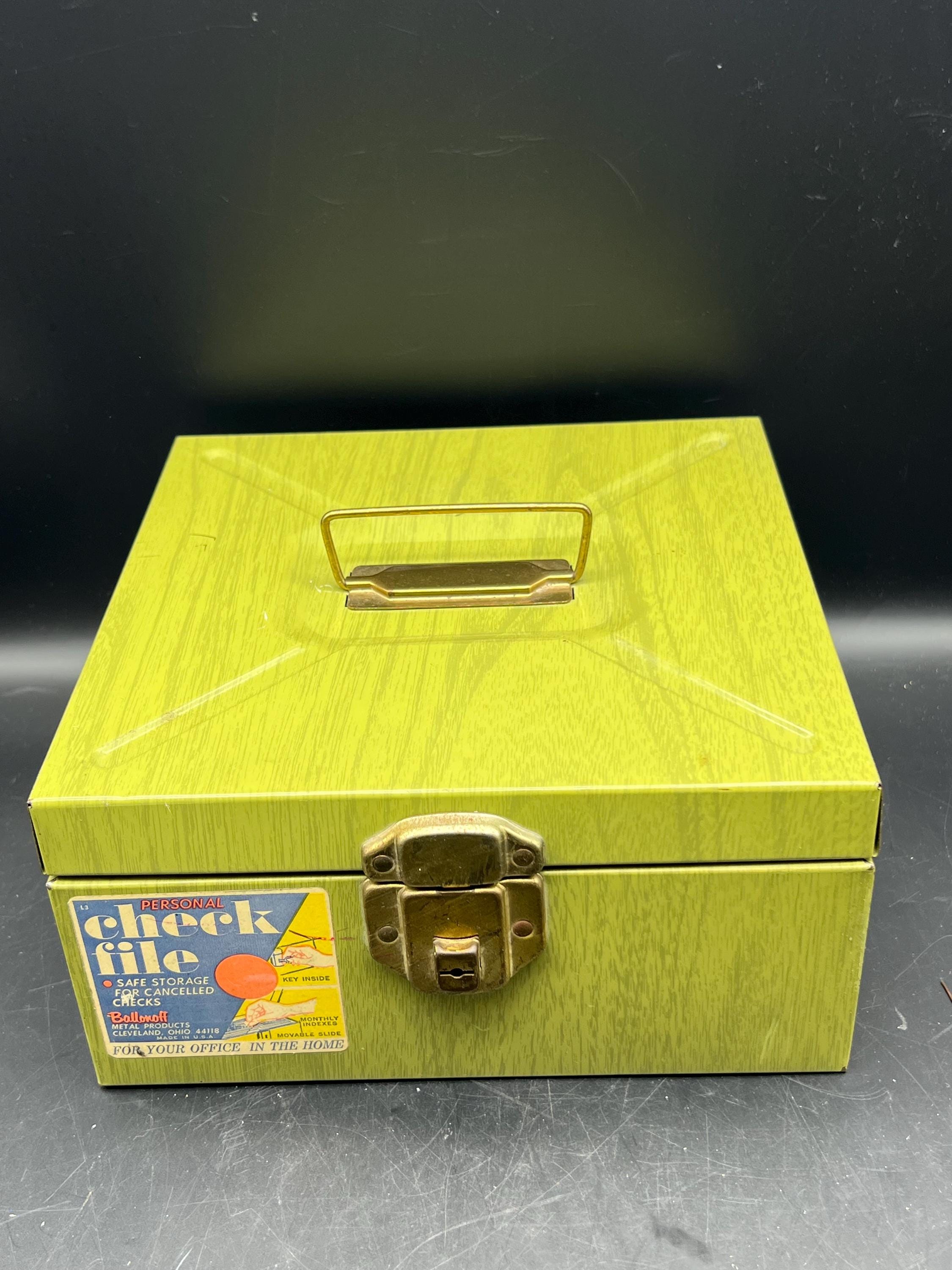 Vintage Green Metal File Box: Ballonoff Check Storage, USA Made 9