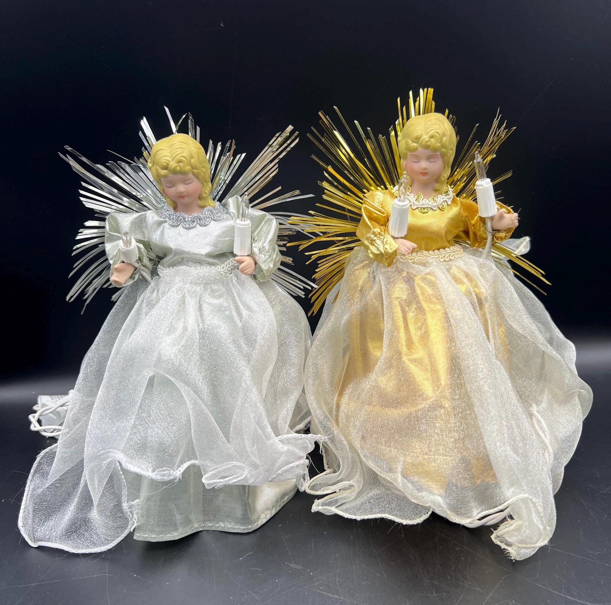 Vintage Porcelain Illuminated Christmas Tree Angel Topper 9