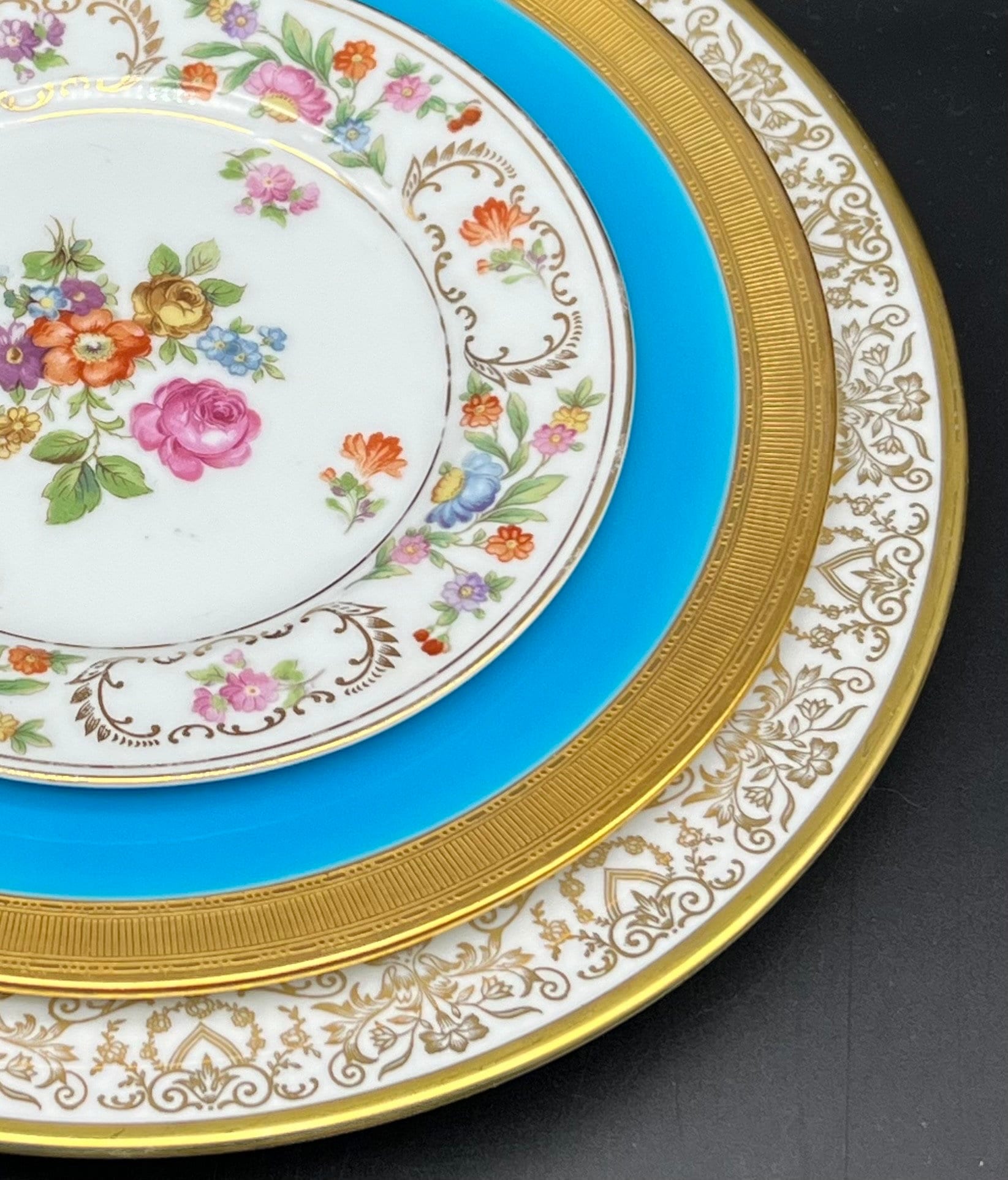 Tiffany & Co Minton Gold Encrusted Teal Blue Salad Luncheon Plates