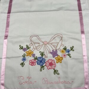Embroidered Sack Gift Bag Girl Pretty Bow Flower Pink Blue Purple Drawstring Bag - Two Designs Your Choice image 5