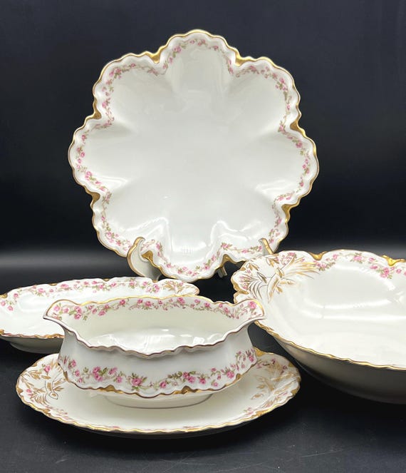 Haviland Limoges France Pink Roses Gold Scalloped - Serving Bowl