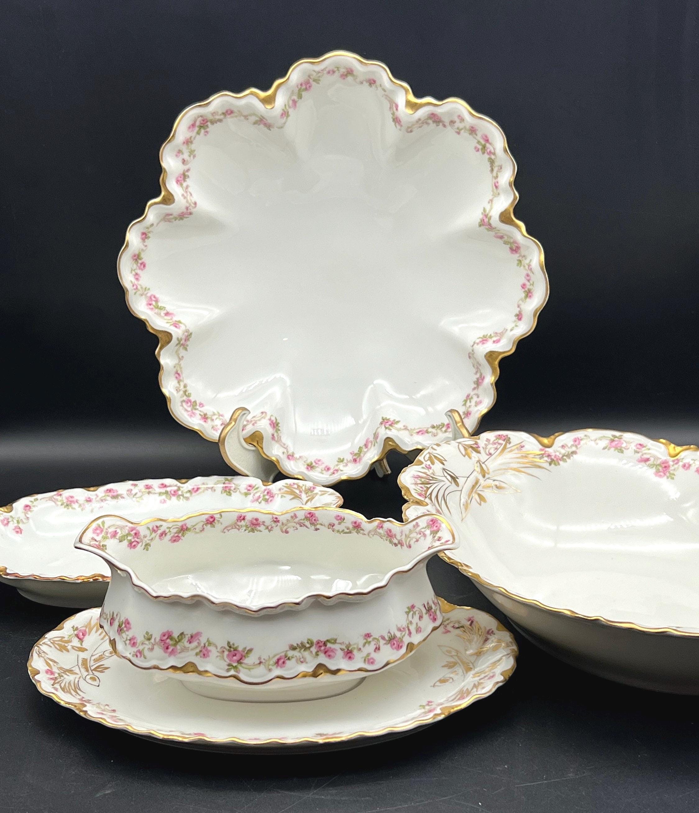 Haviland Limoges France Pink Roses Gold Scalloped - Serving Bowl