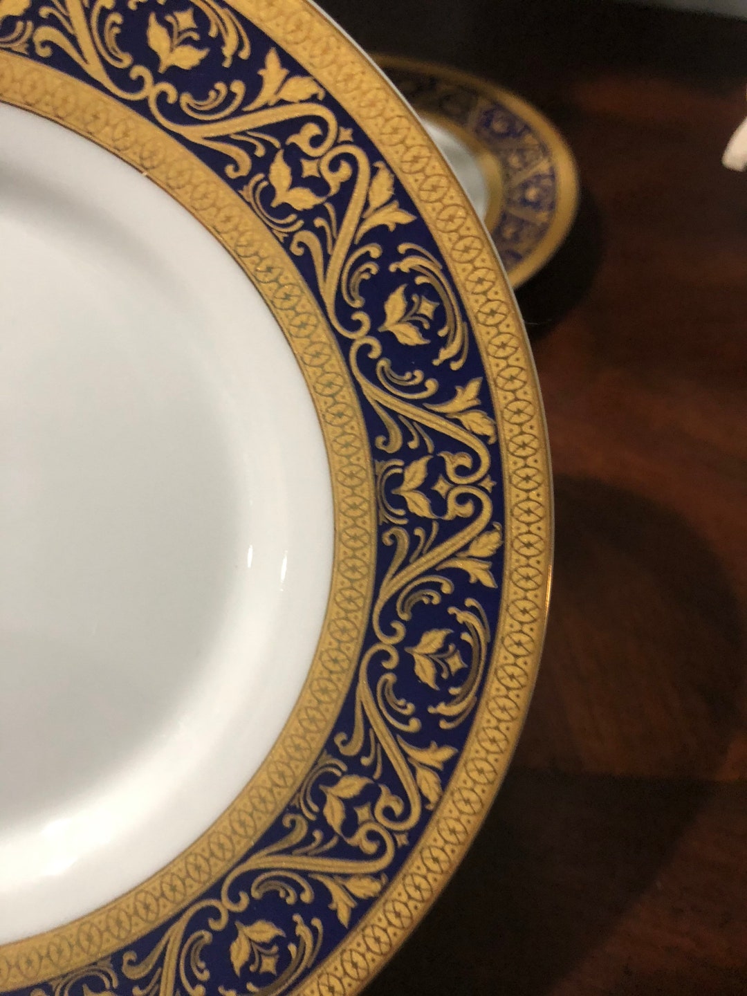 Two SORELLE Porcelain Saucers or Bread Plates Gold and Blue Etsy