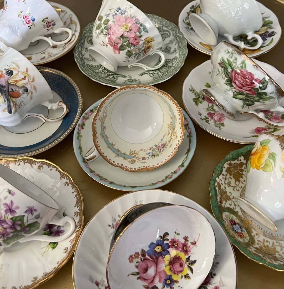 Lot of Nine Vintage Tea Cups and Saucers Mix Matched Bridal Etsy