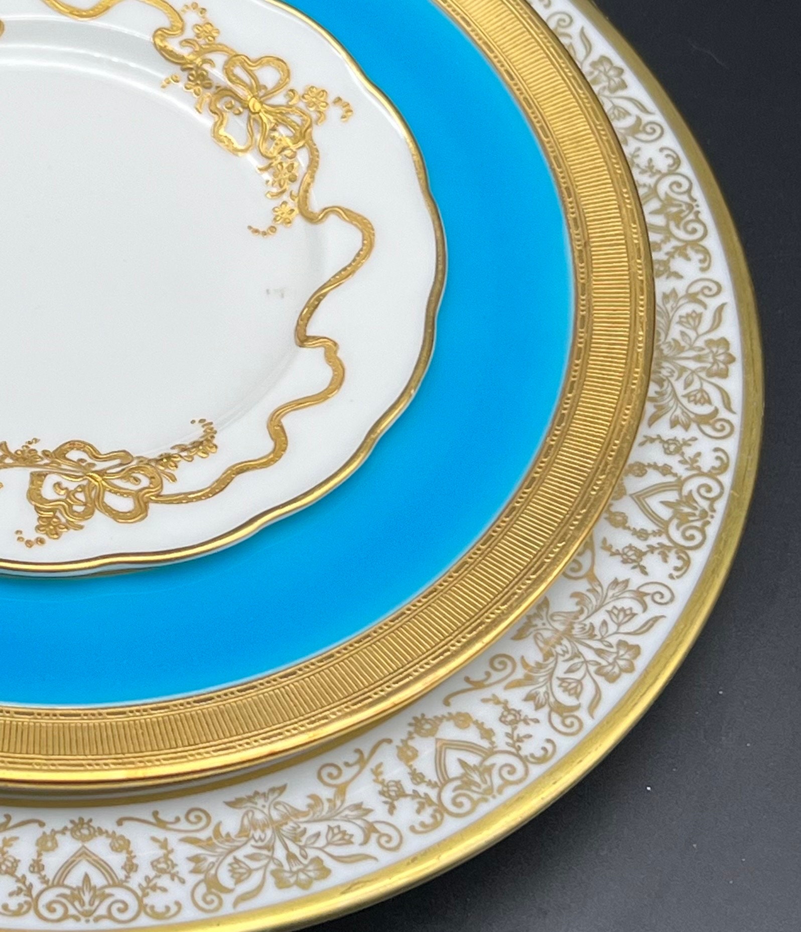 Tiffany & Co Minton Gold Encrusted Teal Blue Salad Luncheon Plates