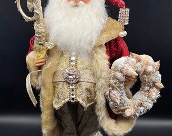 Red Coat Seashell Santa Karen Didion Originals Figurine 17” Beautiful Hard to Find