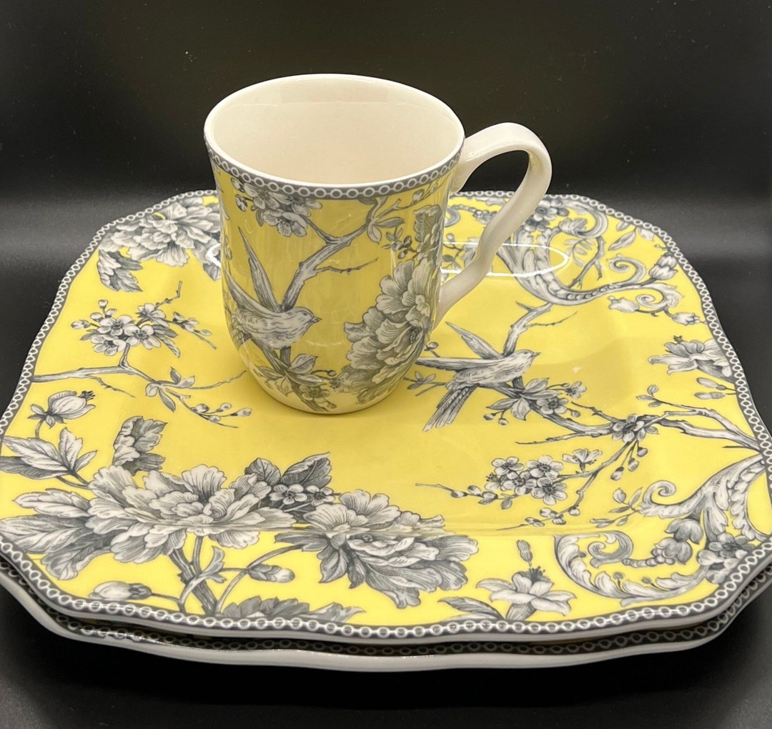 222 Fifth Adelaide Yellow Two Dinner Plates Etsy