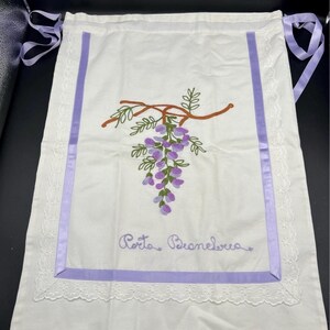Embroidered Sack Gift Bag Girl Pretty Bow Flower Pink Blue Purple Drawstring Bag - Two Designs Your Choice Purple