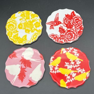 Scalloped Bird Coasters Colorful Set of 4