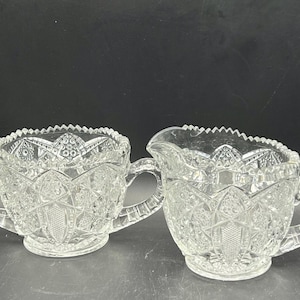 Vintage McKee Press Clear Cut Glass Sugar & Creamer