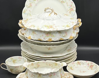 Haviland & Co Limoges France Princess Schleiger Pink Roses Blue Bow - Cup, Serving Bowls, Berry Bowl, Covered Dish, Plates, or Gravy Boat