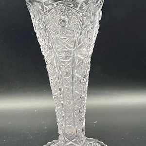 Daisy and Button Clear 8” Footed Vase Imperial Glass Ohio Cut Glass Vase