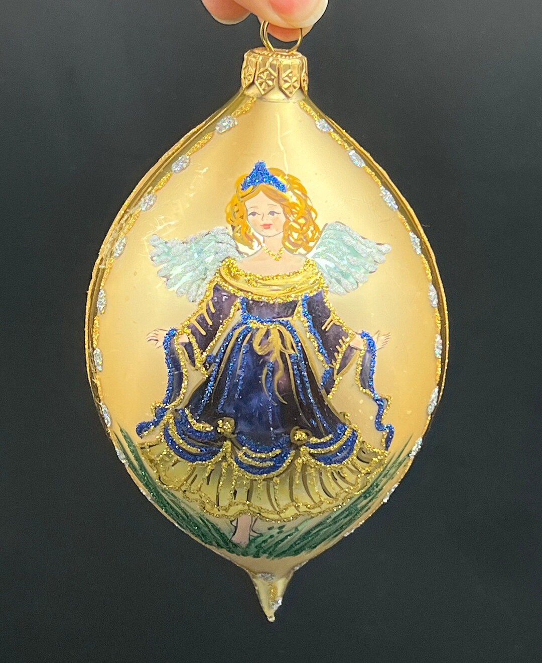 Large Christopher Radko Hand Painted Angel Glass Christmas Ornament 5.5 ...