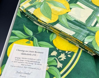 Didier Goubet Lemon Green from Provence Tablecloth and Napkins (6) Made in France - 72 x 72  Six Napkins - NEW