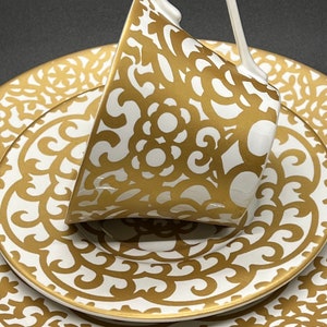 222 Fifth Casbah Gold Trio - Cup , Saucer and Salad / Dessert Plate