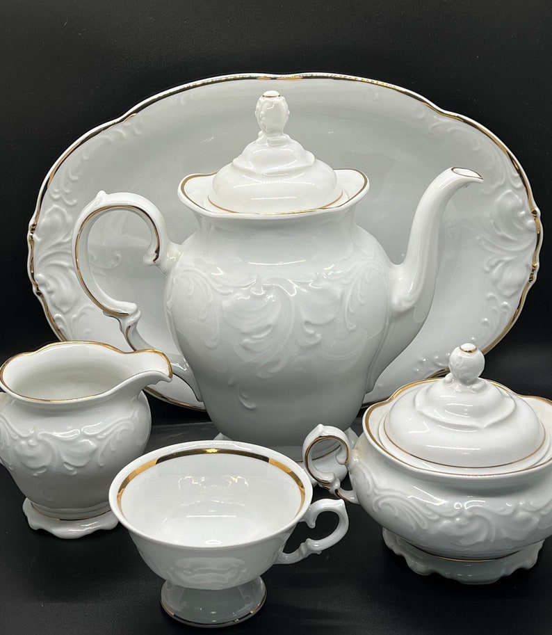Royal Kent /wawel Tea Set White Embossed Teapot / Coffee Pot Etsy