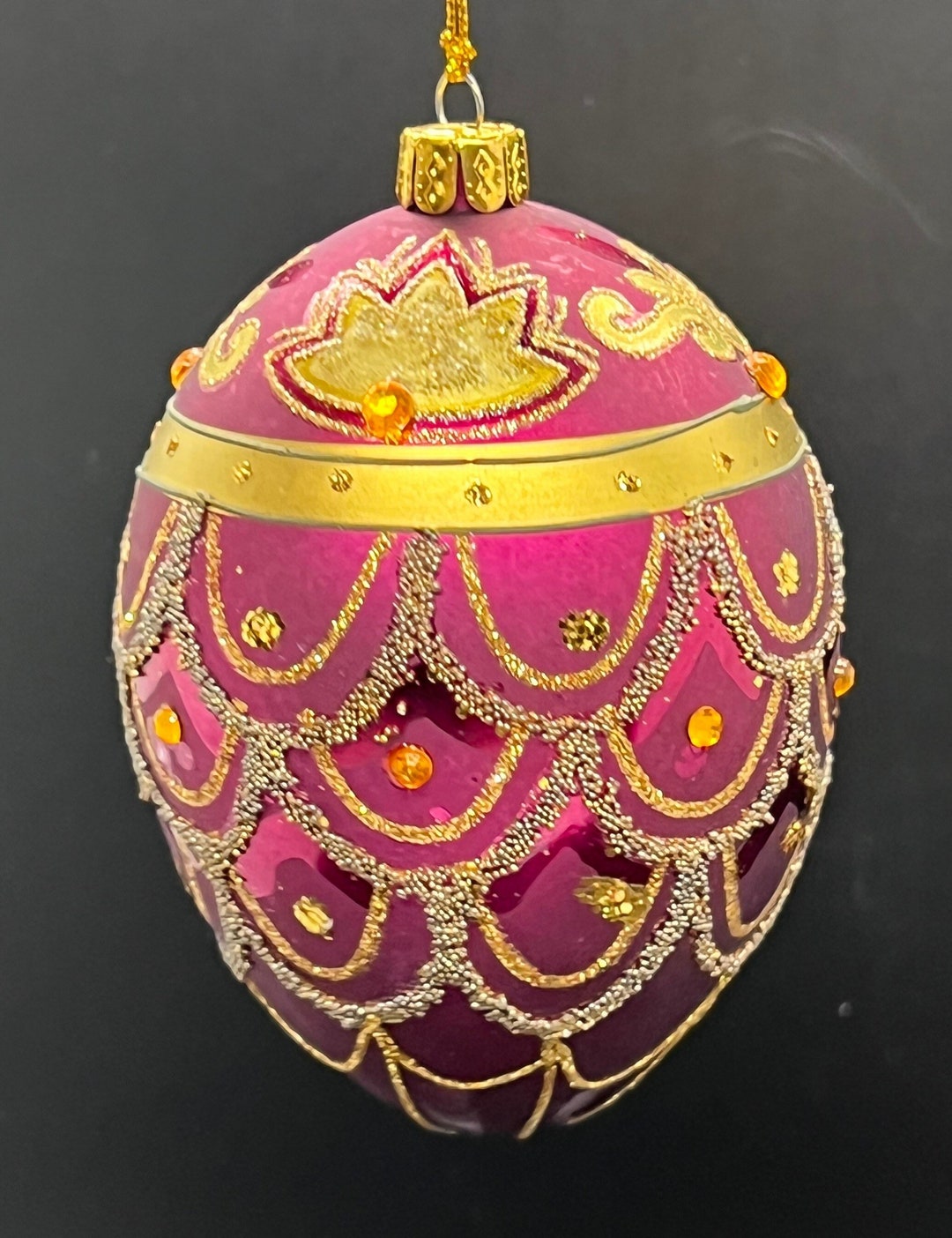 Purple and Gold Bauble Faberge Inspired Glass Jeweled Egg Etsy