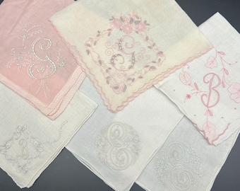 Vintage Handkerchiefs Monogram Initial -  B, E or G - Embroidered Lace
