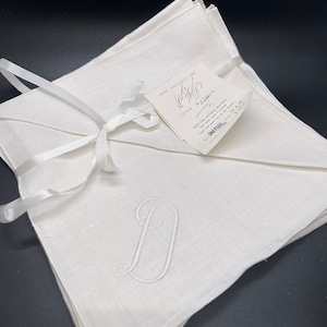 Vintage Lord & Taylor By John Matouk White Linen Napkins Initial  "D"  18 x 18 - Set of 12 - 100% Linen Monogrammed - New - Never Used