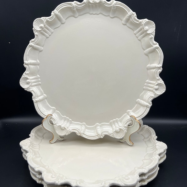 Four San Marco Italian Cream Shell Scroll Dinner Plates 11.75”  - Set of 4