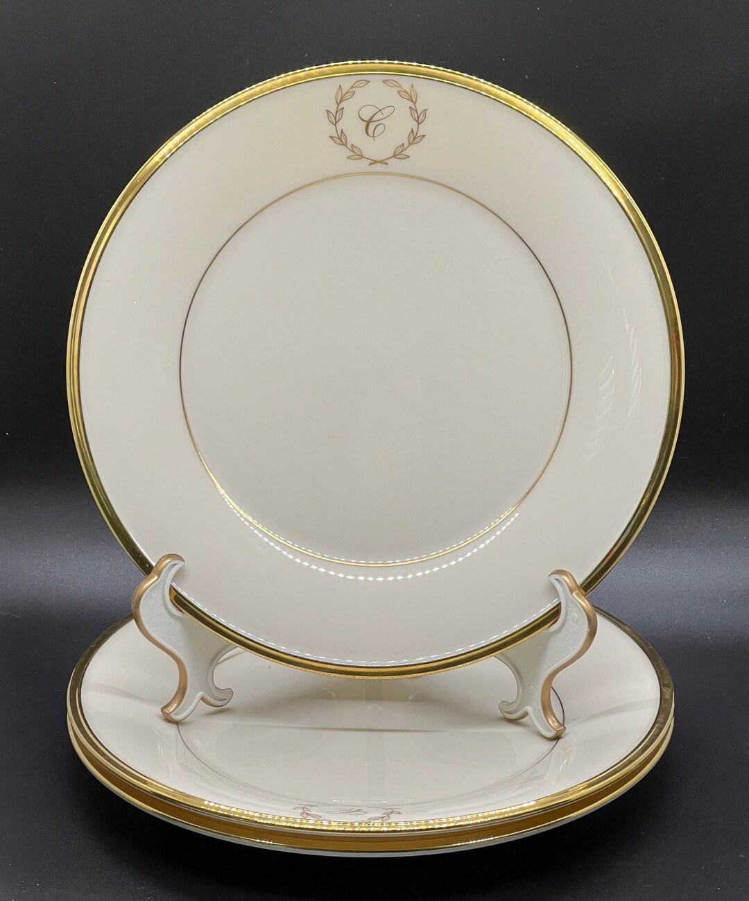 THREE Lenox Eternal Classique Monogram Luncheon Plates Etsy