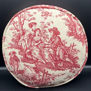 French Toile Round Pillow Country Life Toile - Waverly Toile - Cream and Red 15” Round Pillow 4.5”- 5” thick.