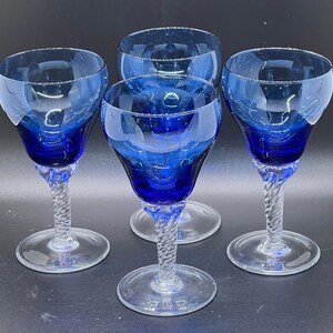 Four Cobalt Blue Wine Glasses Cordial Glasses