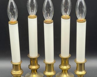 Set of 5 Gold and White Window Candlestick with Light Bulbs, Size- 9"