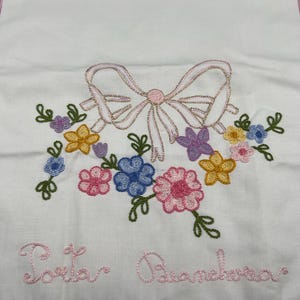 Embroidered Sack Gift Bag Girl Pretty Bow Flower Pink Blue Purple Drawstring Bag - Two Designs Your Choice image 3