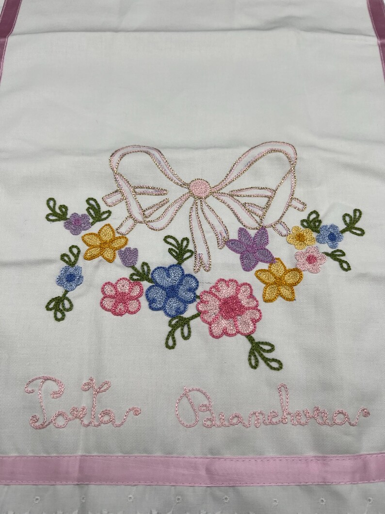 Embroidered Sack Gift Bag Girl Pretty Bow Flower Pink Blue Purple Drawstring Bag - Two Designs Your Choice image 3