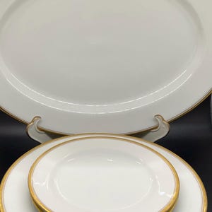 Haviland Limoges France White with Gold Band and Line 6 piece Set- One Oval Server Platter, Three Salad Plates and Two Bread Plates