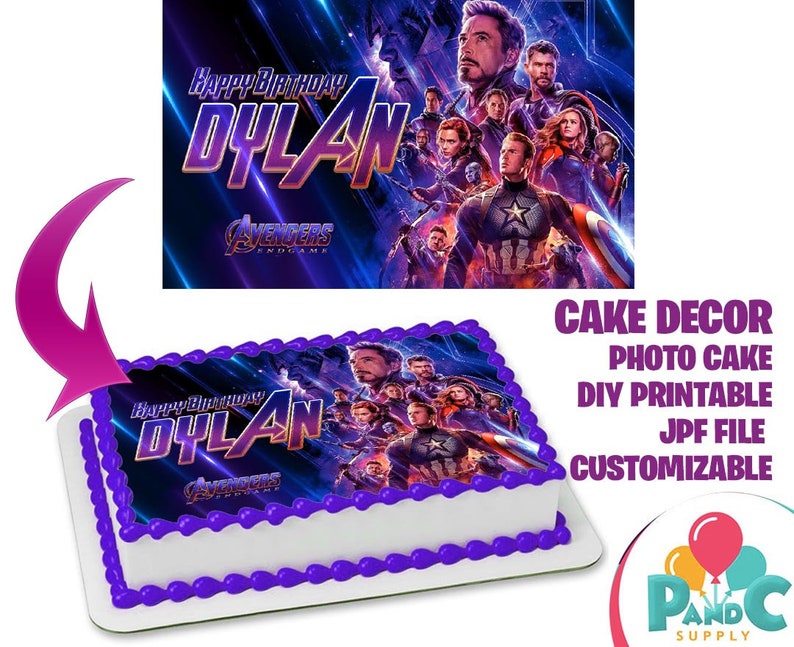 Avengers Endgame Topper Cake Customizable For Party Fast Service 4 Hours Or Less Bakery Digital File Topper Cake